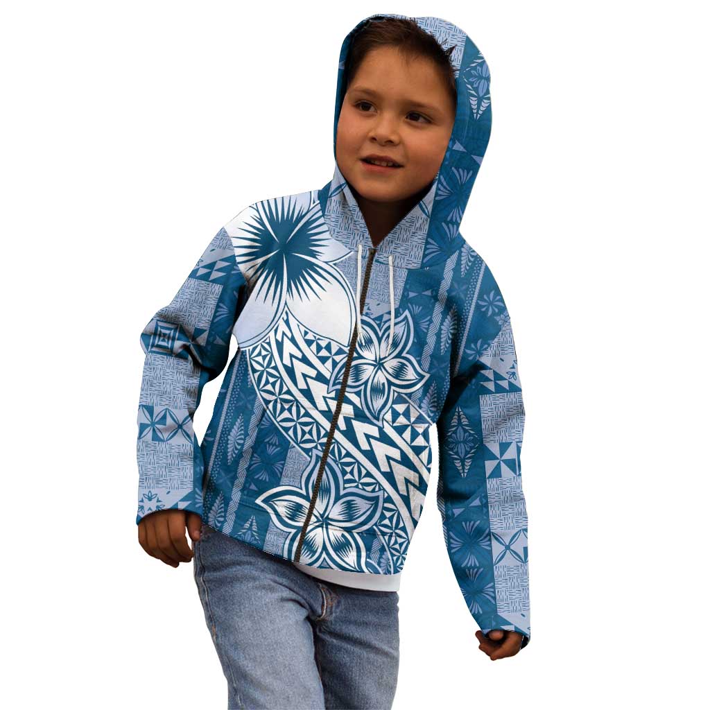 Tonga Kupesi Ngatu Kid Hoodie Vintage Blue Plumeria
