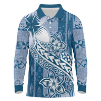 Tonga Kupesi Ngatu Long Sleeve Polo Shirt Vintage Blue Plumeria