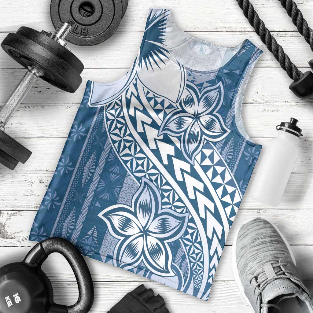 Tonga Kupesi Ngatu Men Tank Top Vintage Blue Plumeria