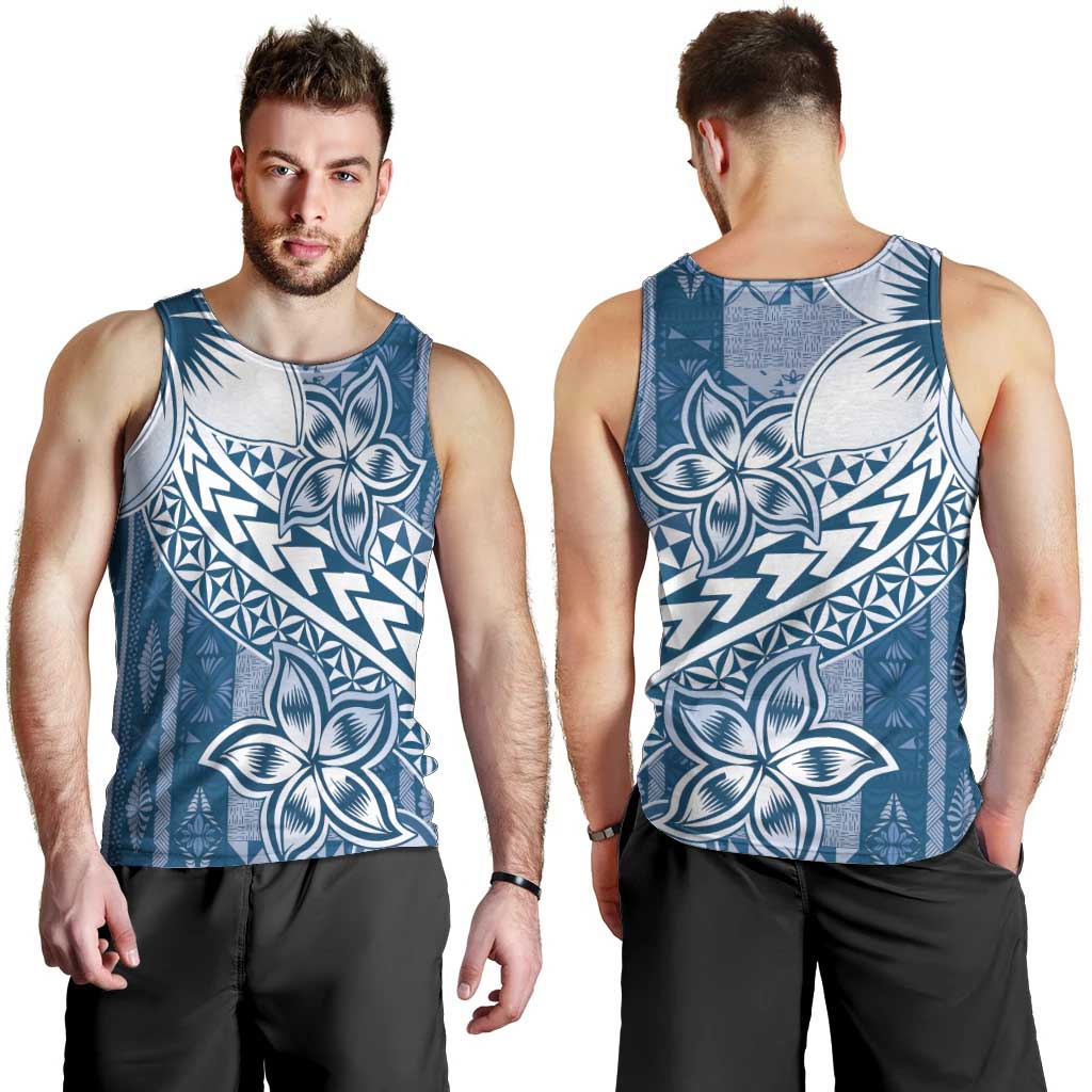 Tonga Kupesi Ngatu Men Tank Top Vintage Blue Plumeria