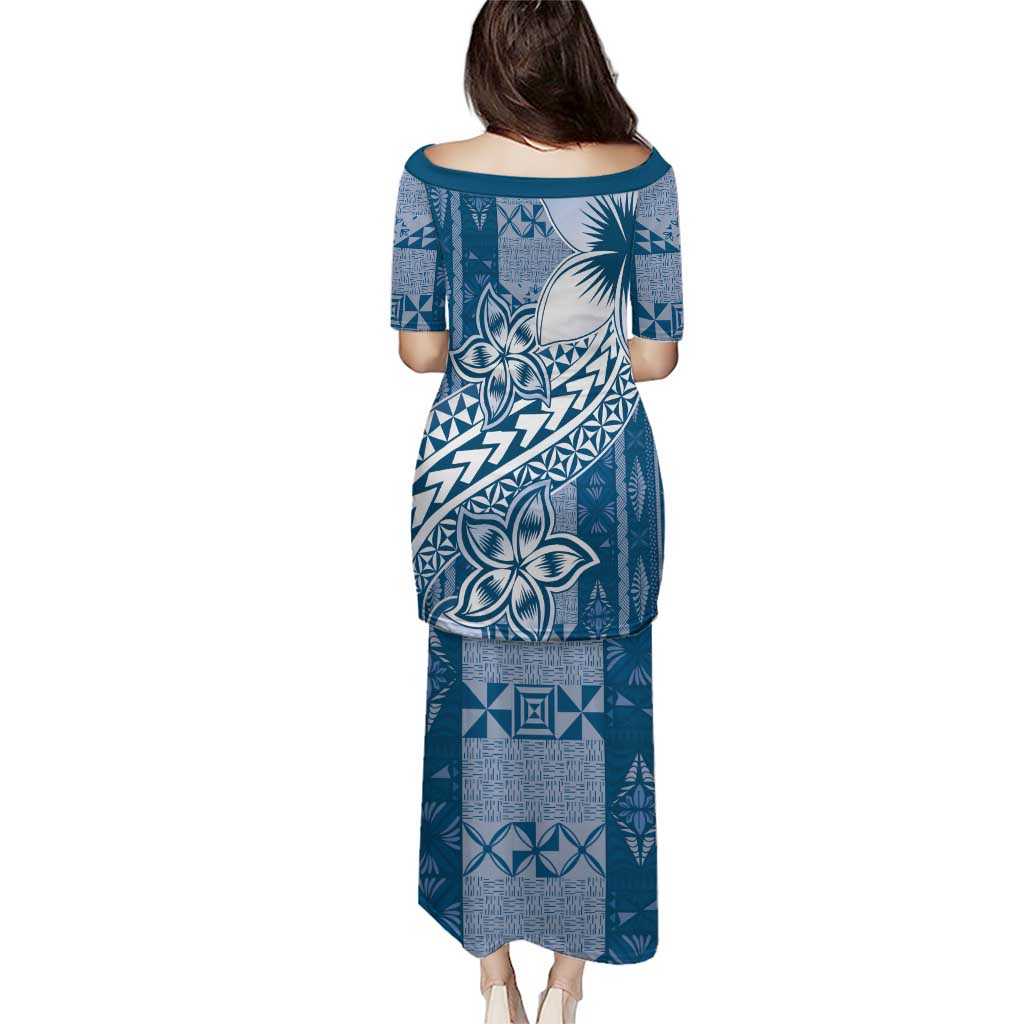 Tonga Kupesi Ngatu Puletasi Vintage Blue Plumeria