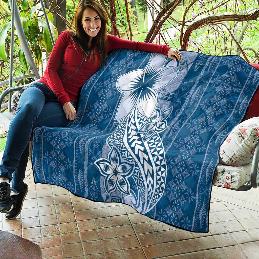 Tonga Kupesi Ngatu Quilt Vintage Blue Plumeria