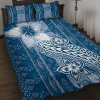 Tonga Kupesi Ngatu Quilt Bed Set Vintage Blue Plumeria LT05 Blue - Polynesian Pride