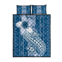 Tonga Kupesi Ngatu Quilt Bed Set Vintage Blue Plumeria LT05 - Polynesian Pride