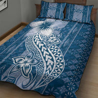 Tonga Kupesi Ngatu Quilt Bed Set Vintage Blue Plumeria LT05 - Polynesian Pride