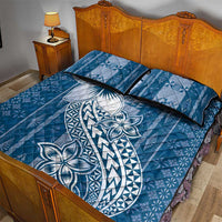 Tonga Kupesi Ngatu Quilt Bed Set Vintage Blue Plumeria LT05 - Polynesian Pride