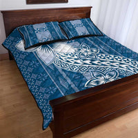 Tonga Kupesi Ngatu Quilt Bed Set Vintage Blue Plumeria LT05 - Polynesian Pride