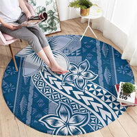 Tonga Kupesi Ngatu Round Carpet Vintage Blue Plumeria