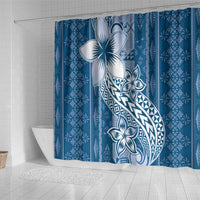 Tonga Kupesi Ngatu Shower Curtain Vintage Blue Plumeria