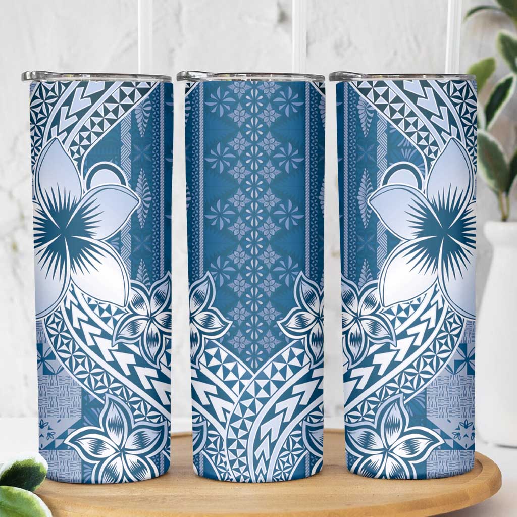 Tonga Kupesi Ngatu Skinny Tumbler Vintage Blue Plumeria
