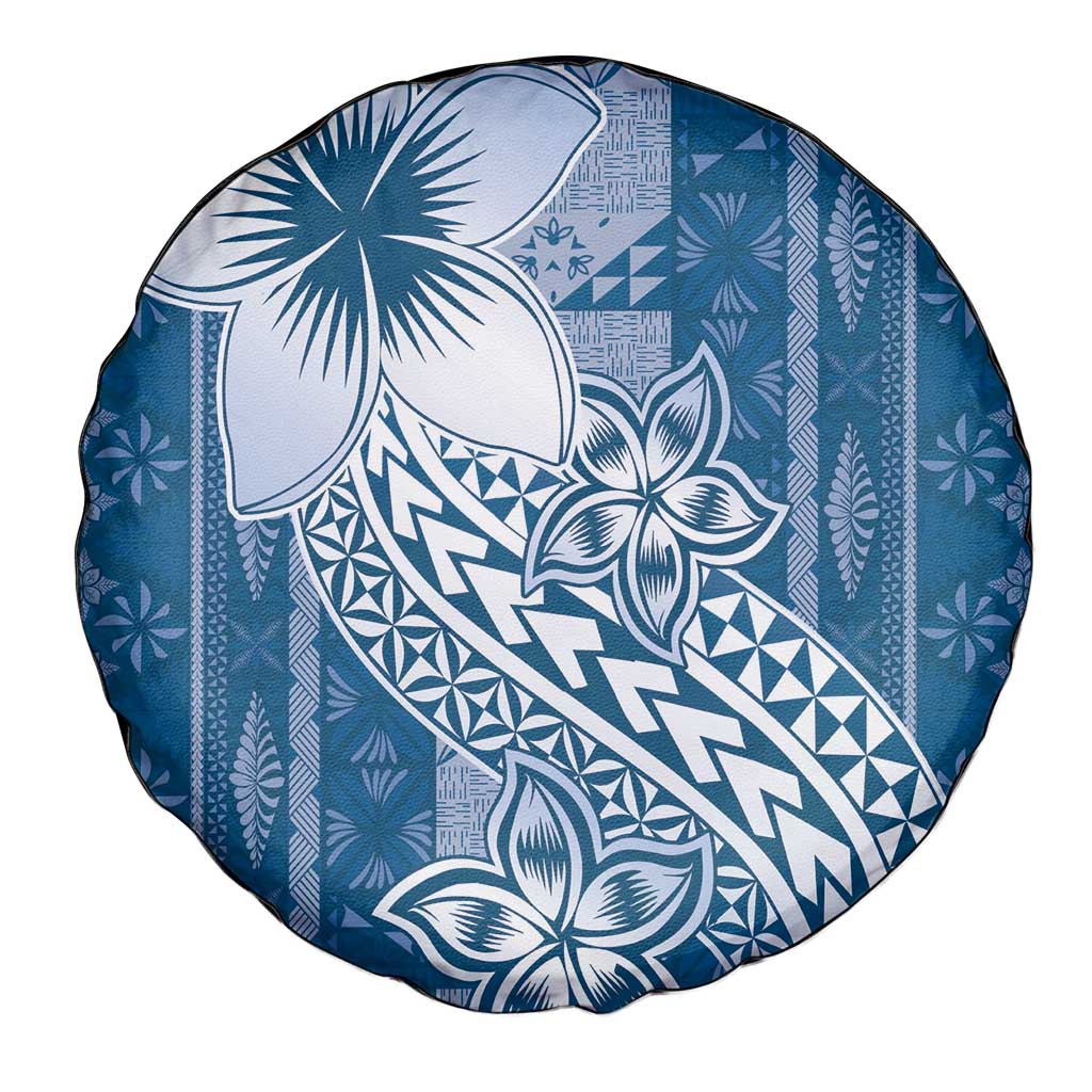 Tonga Kupesi Ngatu Spare Tire Cover Vintage Blue Plumeria