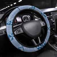 Tonga Kupesi Ngatu Steering Wheel Cover Vintage Blue Plumeria