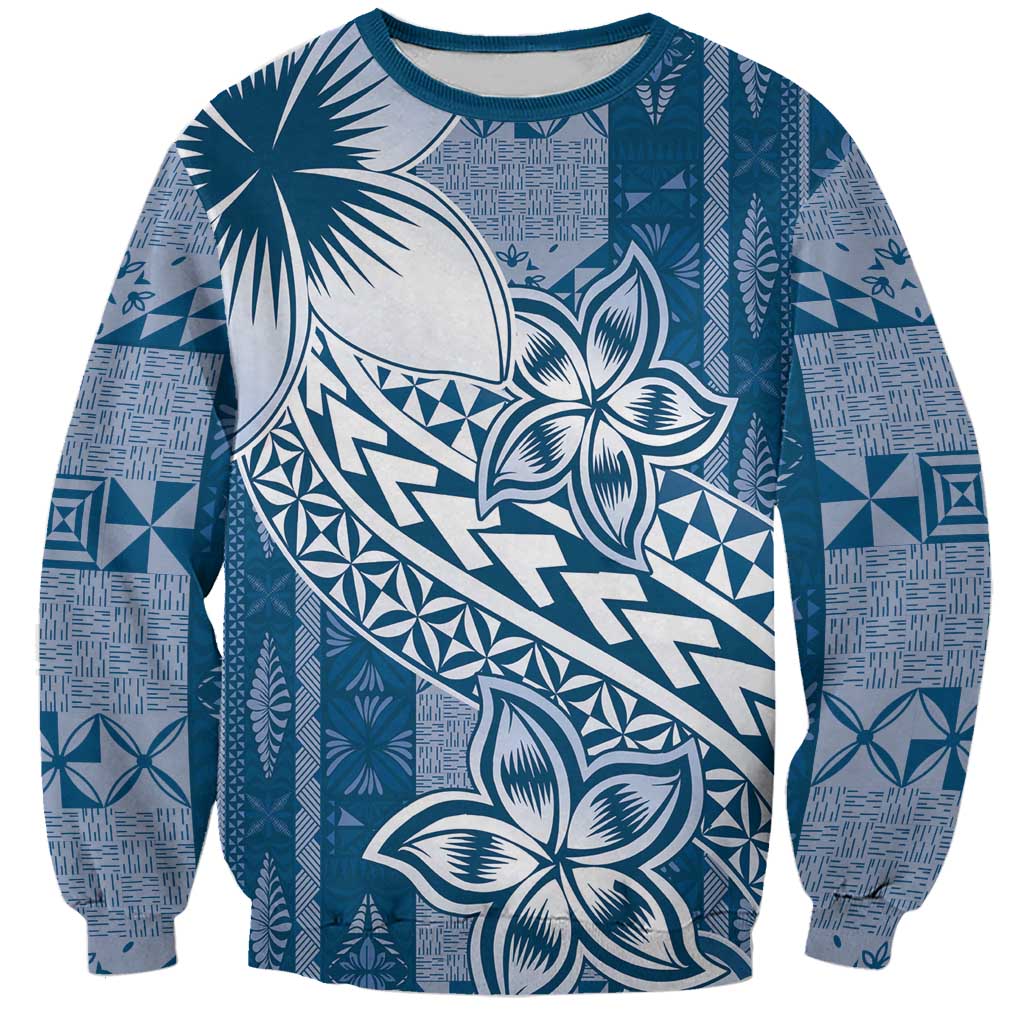 Tonga Kupesi Ngatu Sweatshirt Vintage Blue Plumeria