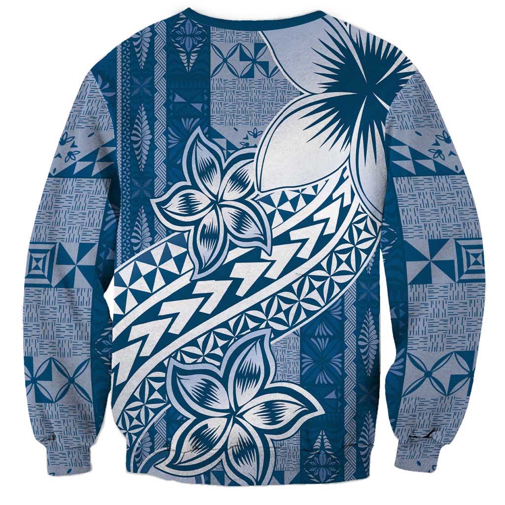 Tonga Kupesi Ngatu Sweatshirt Vintage Blue Plumeria