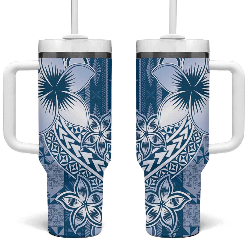 Tonga Kupesi Ngatu Tumbler With Handle Vintage Blue Plumeria