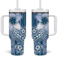 Tonga Kupesi Ngatu Tumbler With Handle Vintage Blue Plumeria