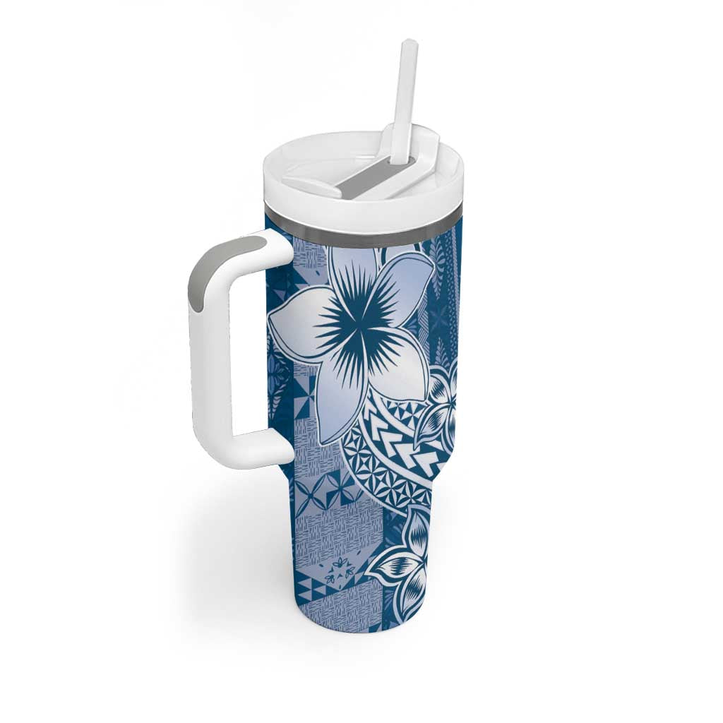 Tonga Kupesi Ngatu Tumbler With Handle Vintage Blue Plumeria