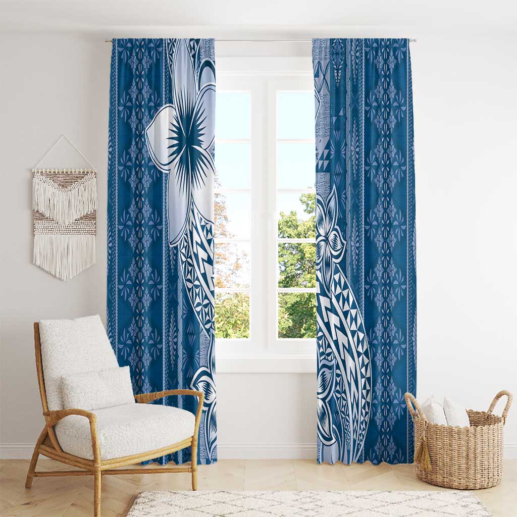Tonga Kupesi Ngatu Window Curtain Vintage Blue Plumeria