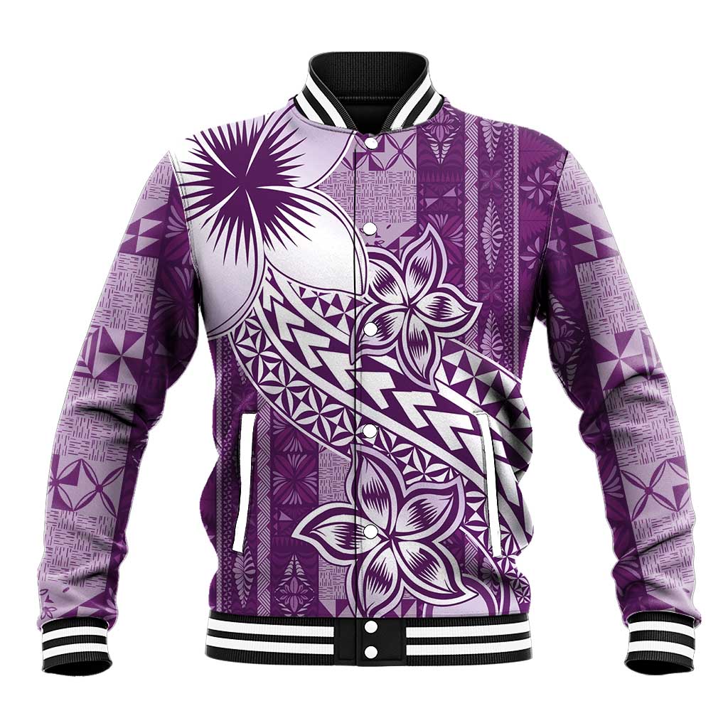 Tonga Kupesi Ngatu Baseball Jacket Vintage Purple Plumeria
