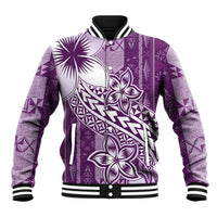 Tonga Kupesi Ngatu Baseball Jacket Vintage Purple Plumeria