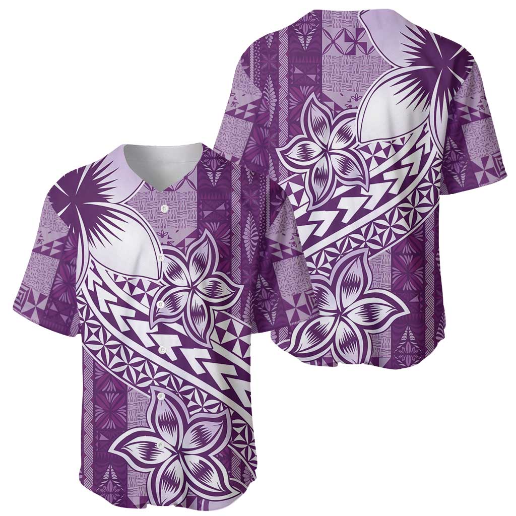Tonga Kupesi Ngatu Baseball Jersey Vintage Purple Plumeria