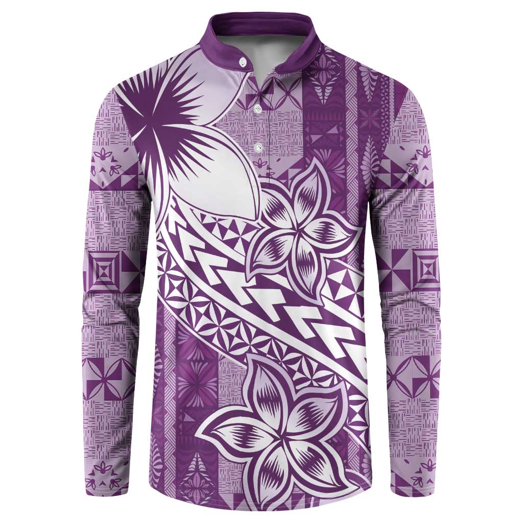 Tonga Kupesi Ngatu Button Sweatshirt Vintage Purple Plumeria