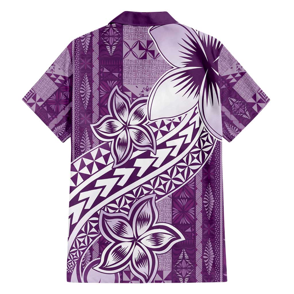 Tonga Kupesi Ngatu Family Matching Long Sleeve Bodycon Dress and Hawaiian Shirt Vintage Purple Plumeria