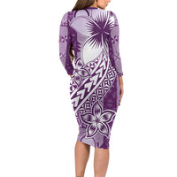 Tonga Kupesi Ngatu Family Matching Long Sleeve Bodycon Dress and Hawaiian Shirt Vintage Purple Plumeria