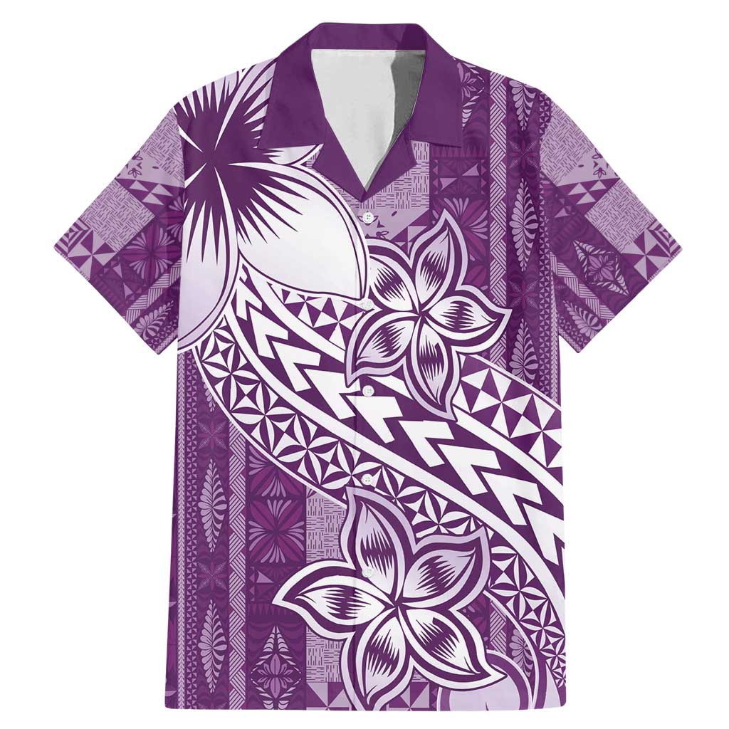Tonga Kupesi Ngatu Family Matching Mermaid Dress and Hawaiian Shirt Vintage Purple Plumeria