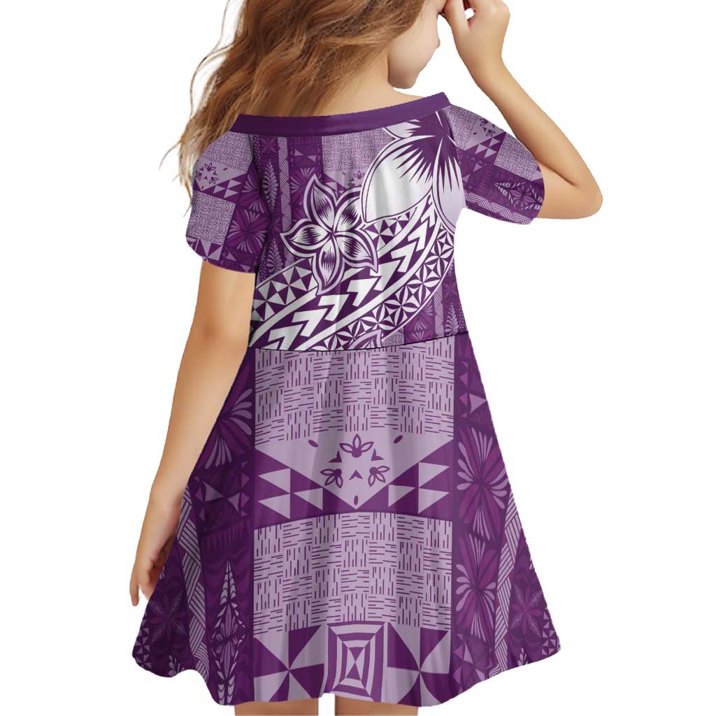Tonga Kupesi Ngatu Family Matching Off Shoulder Short Dress and Hawaiian Shirt Vintage Purple Plumeria