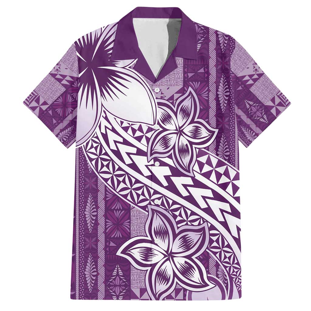 Tonga Kupesi Ngatu Family Matching Puletasi and Hawaiian Shirt Vintage Purple Plumeria