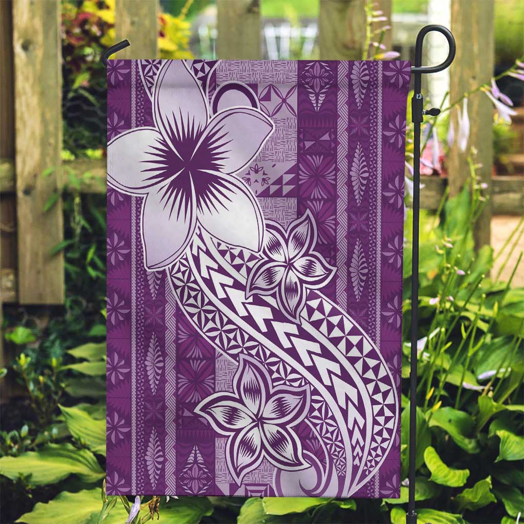 Tonga Kupesi Ngatu Garden Flag Vintage Purple Plumeria