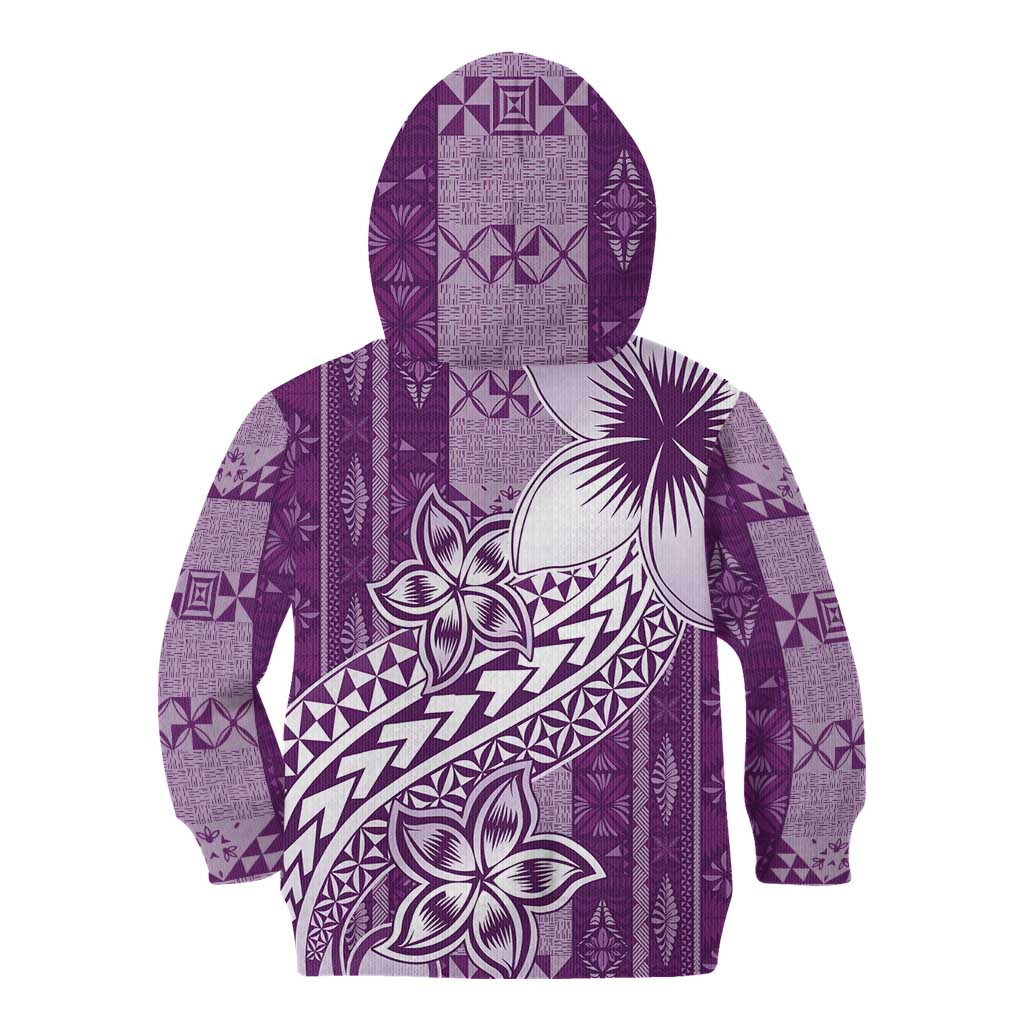 Tonga Kupesi Ngatu Kid Hoodie Vintage Purple Plumeria