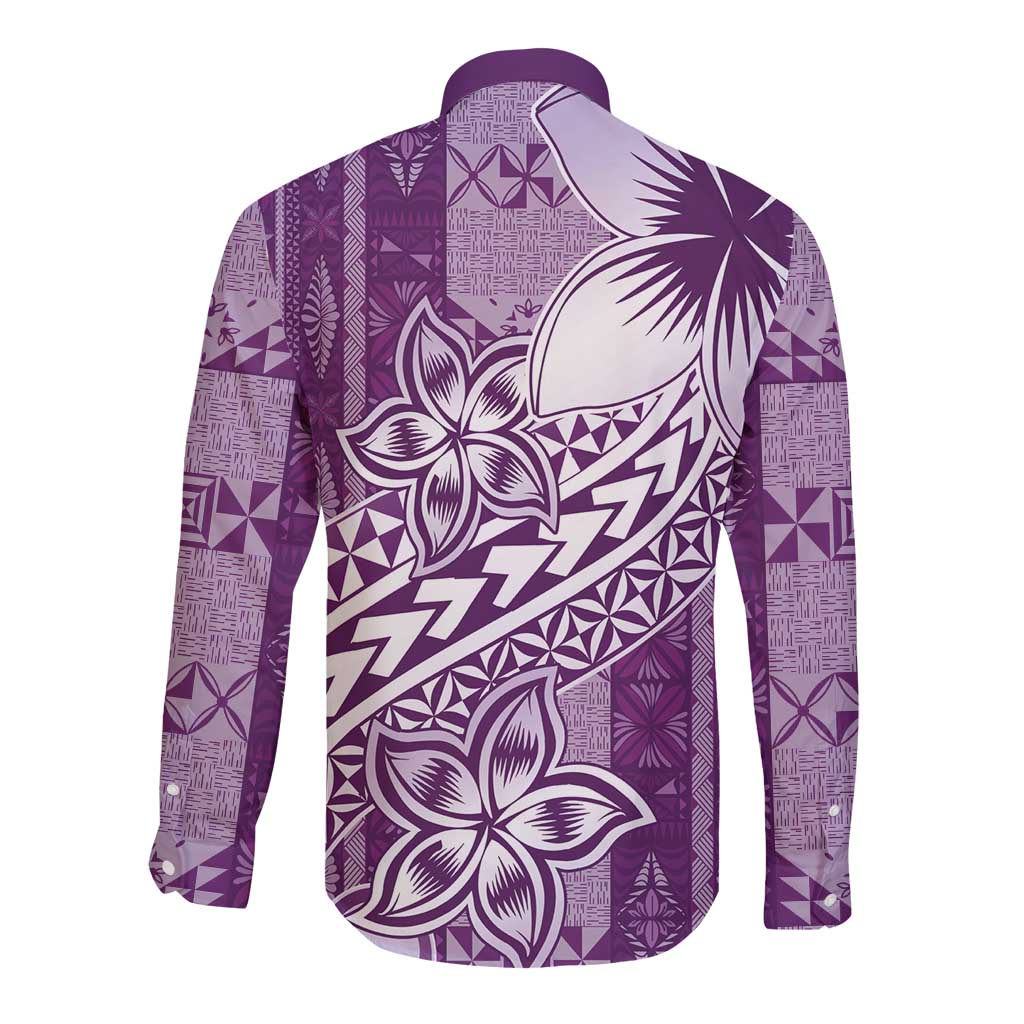 Tonga Kupesi Ngatu Long Sleeve Button Shirt Vintage Purple Plumeria