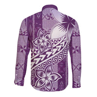 Tonga Kupesi Ngatu Long Sleeve Button Shirt Vintage Purple Plumeria