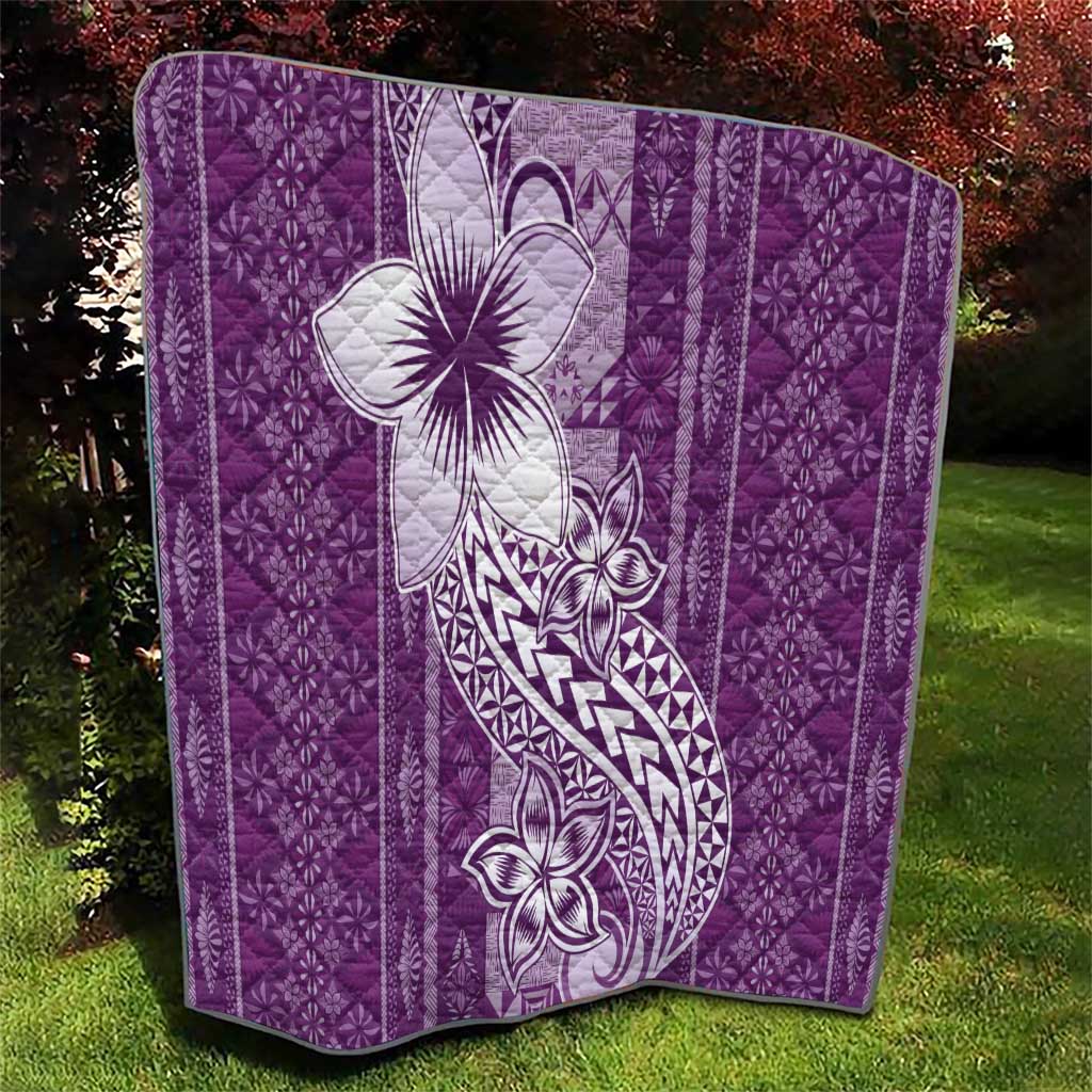 Tonga Kupesi Ngatu Quilt Vintage Purple Plumeria