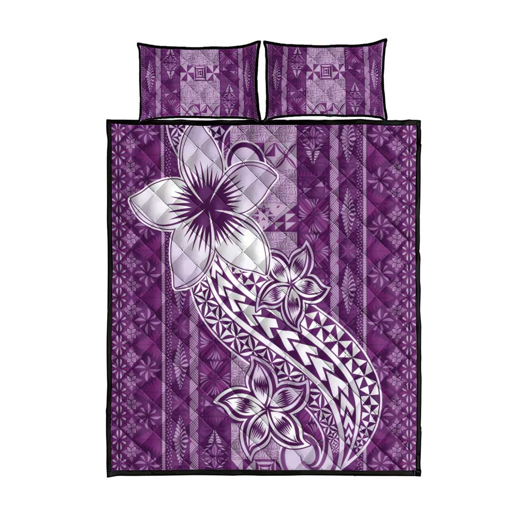 Tonga Kupesi Ngatu Quilt Bed Set Vintage Purple Plumeria LT05 - Polynesian Pride