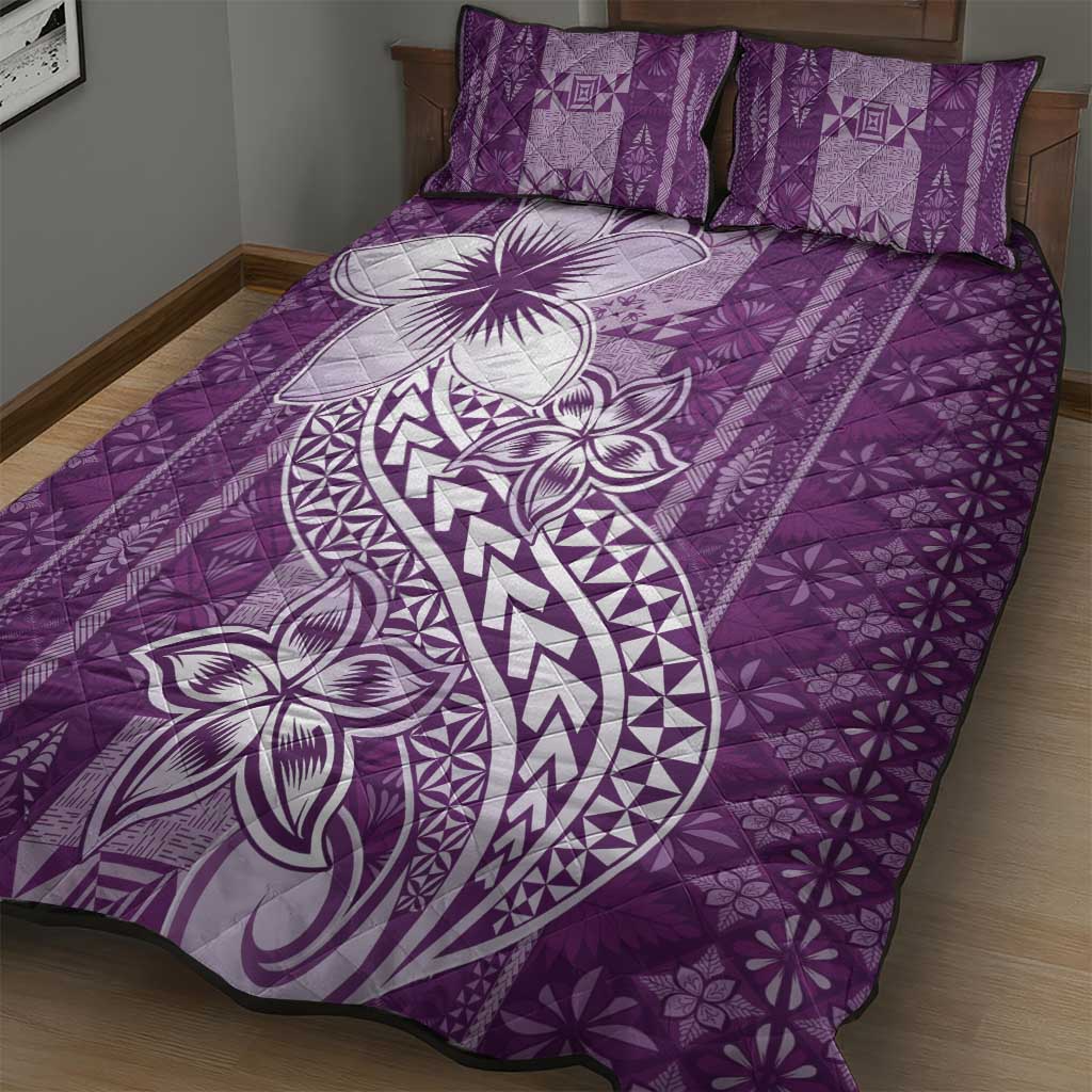 Tonga Kupesi Ngatu Quilt Bed Set Vintage Purple Plumeria LT05 - Polynesian Pride