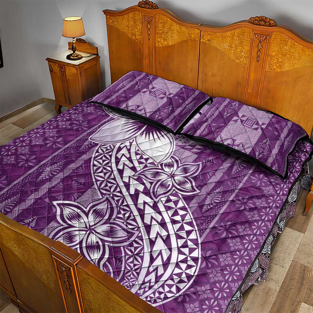 Tonga Kupesi Ngatu Quilt Bed Set Vintage Purple Plumeria LT05 - Polynesian Pride