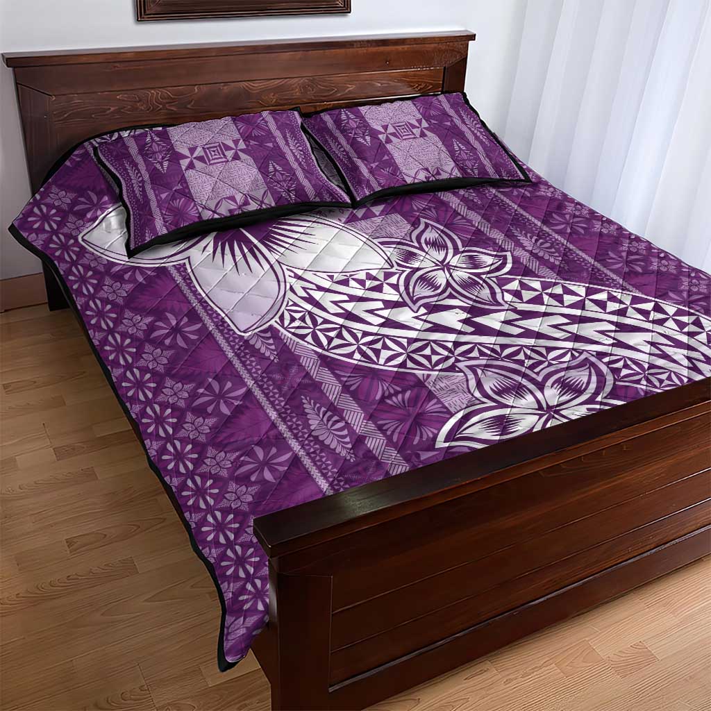 Tonga Kupesi Ngatu Quilt Bed Set Vintage Purple Plumeria LT05 - Polynesian Pride