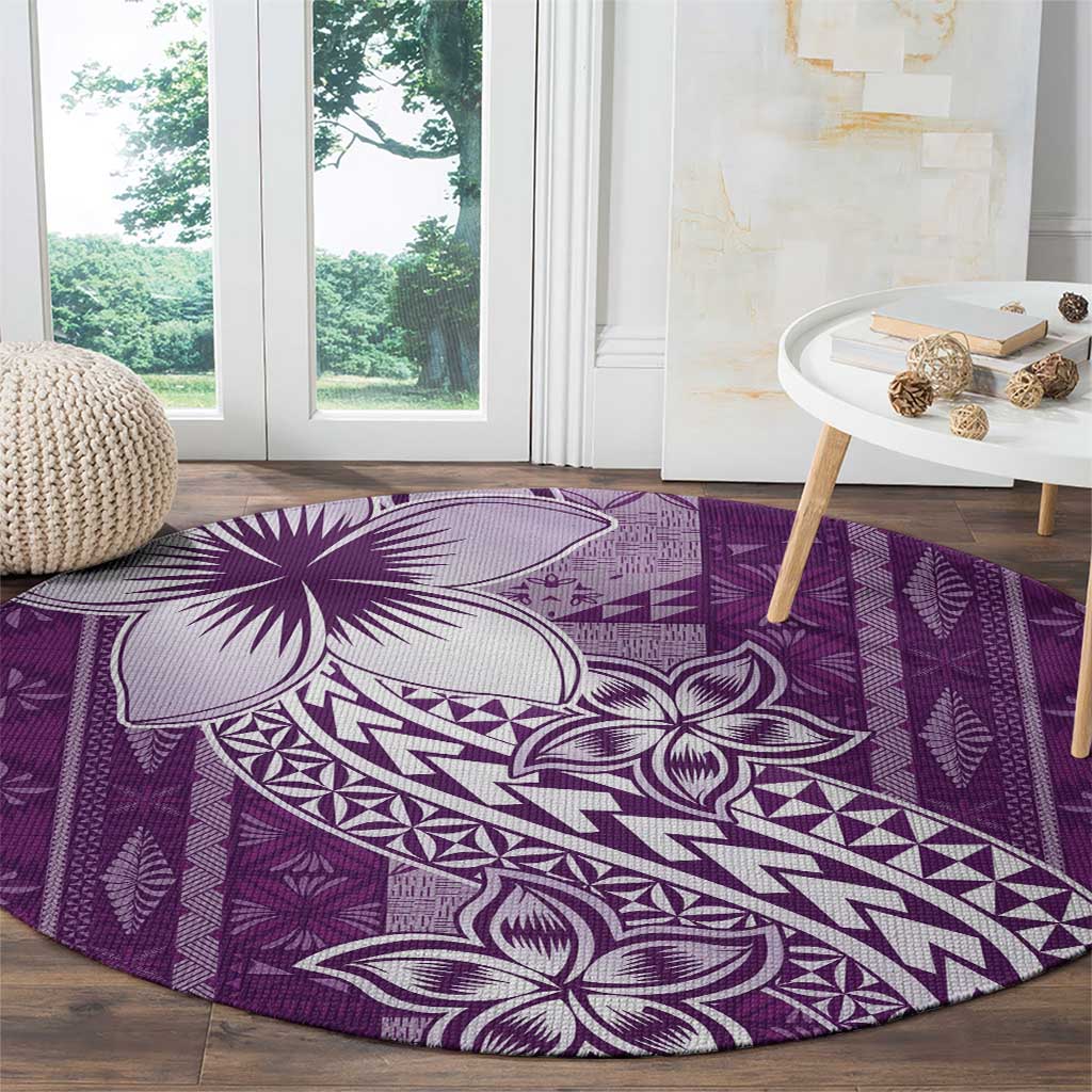 Tonga Kupesi Ngatu Round Carpet Vintage Purple Plumeria