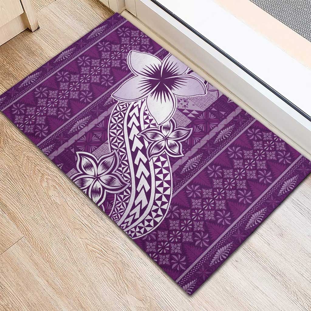 Tonga Kupesi Ngatu Rubber Doormat Vintage Purple Plumeria