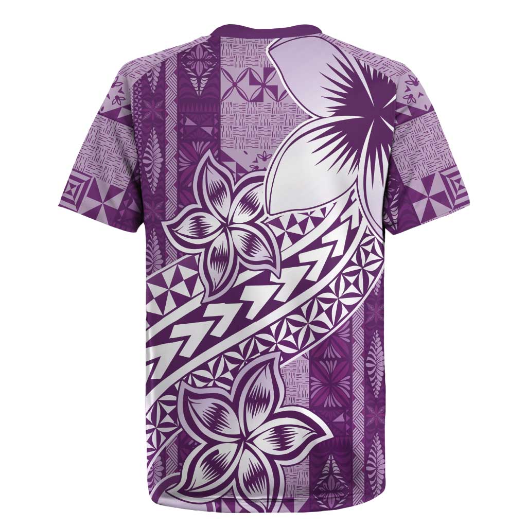 Tonga Kupesi Ngatu Rugby Jersey Vintage Purple Plumeria