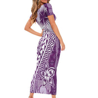 Tonga Kupesi Ngatu Short Sleeve Bodycon Dress Vintage Purple Plumeria