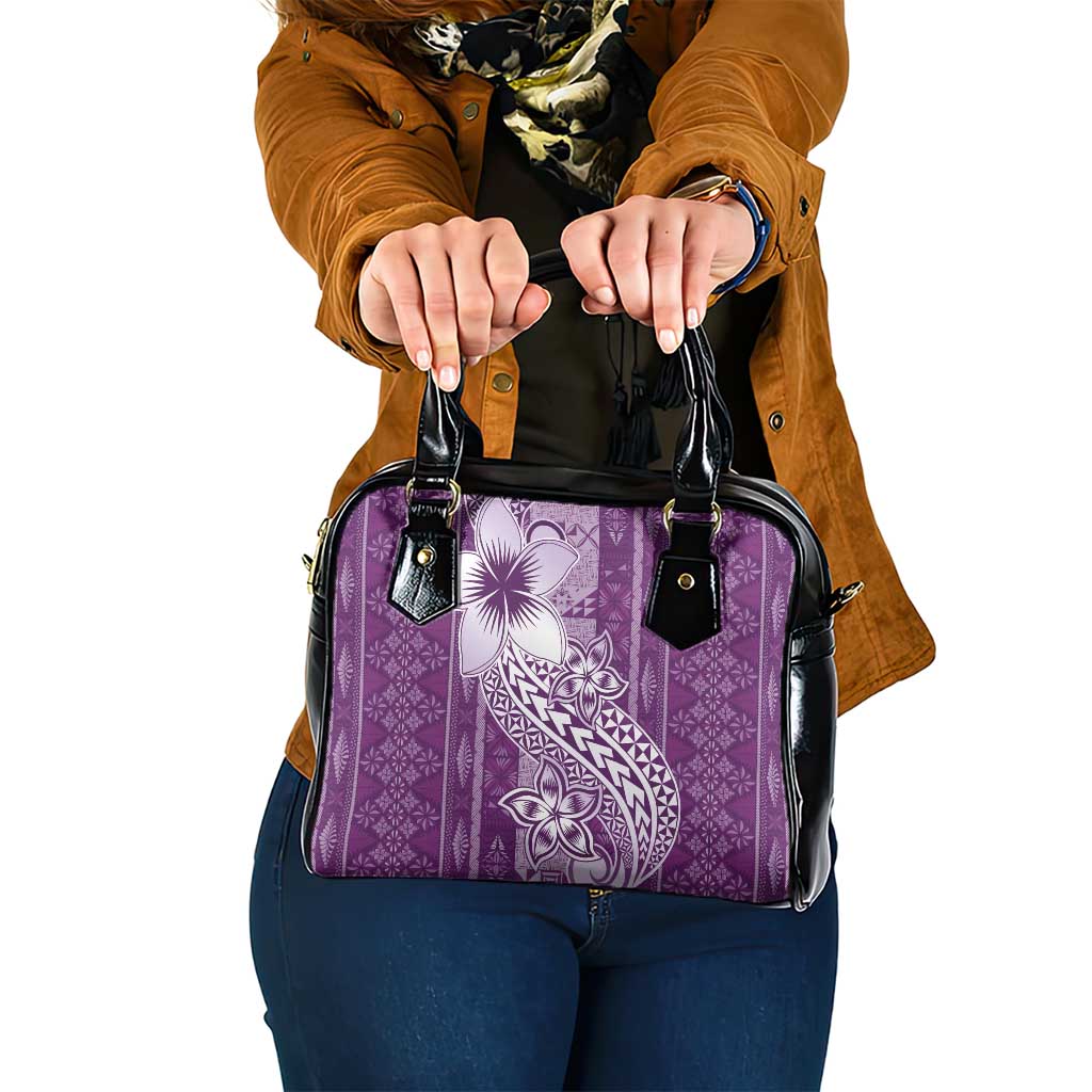 Tonga Kupesi Ngatu Shoulder Handbag Vintage Purple Plumeria