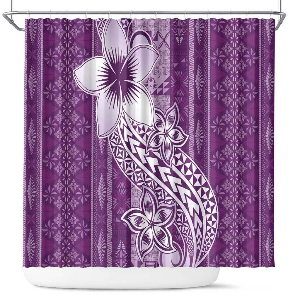 Tonga Kupesi Ngatu Shower Curtain Vintage Purple Plumeria