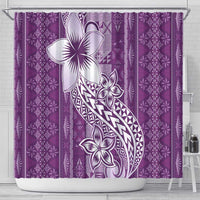 Tonga Kupesi Ngatu Shower Curtain Vintage Purple Plumeria
