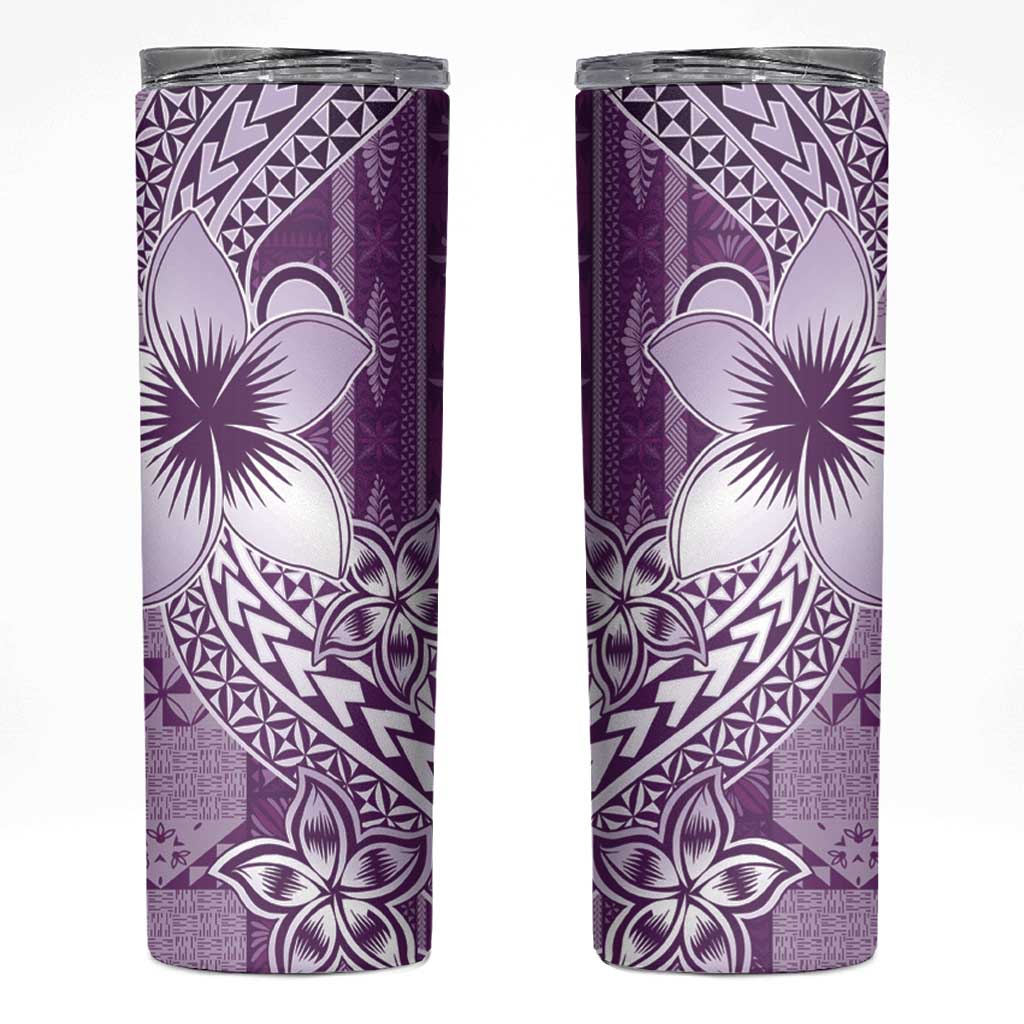 Tonga Kupesi Ngatu Skinny Tumbler Vintage Purple Plumeria LT05 Purple - Polynesian Pride