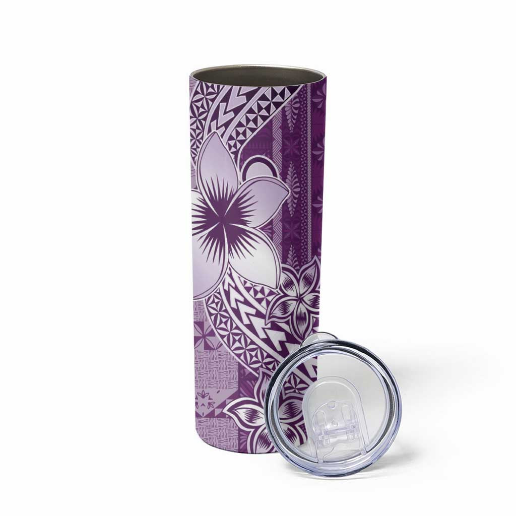 Tonga Kupesi Ngatu Skinny Tumbler Vintage Purple Plumeria LT05 - Polynesian Pride