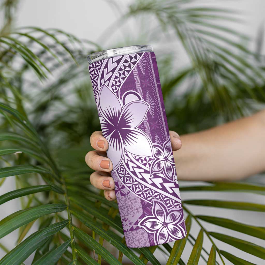 Tonga Kupesi Ngatu Skinny Tumbler Vintage Purple Plumeria LT05 - Polynesian Pride